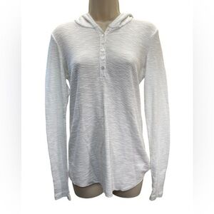 James Perse White Lightweight Hooded Pullover Long Sleeve Henley Style Hoodie